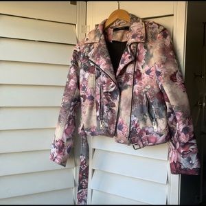 Zara floral faux suede Moto jacket